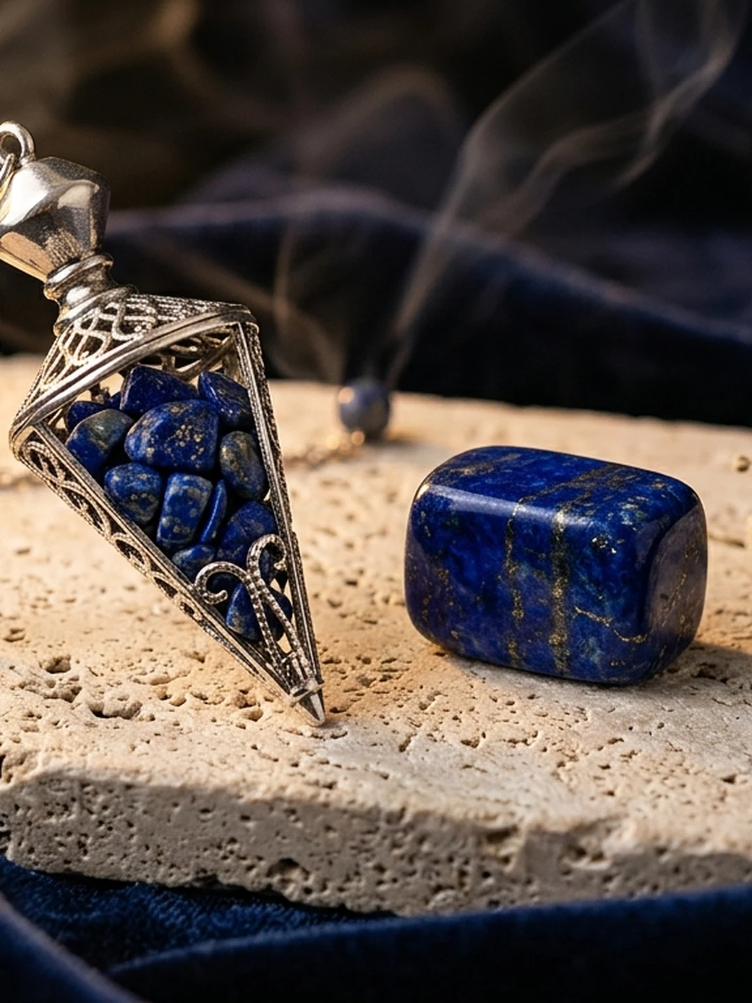 Wahadło Lapis Lazuli + Kamień — Zestaw Duchowy