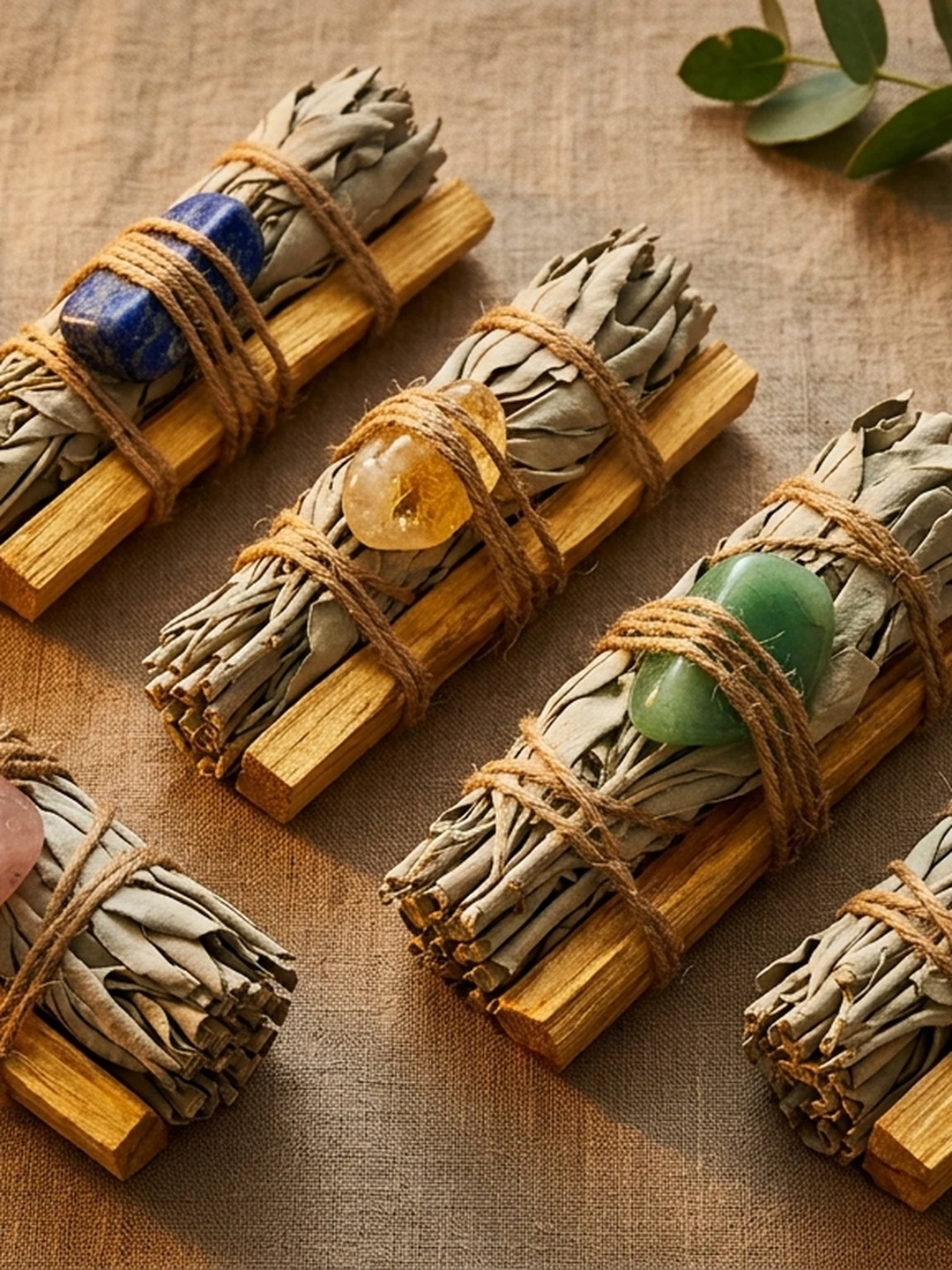 Zestaw 5 sztuk — Szałwia Biała + Palo Santo + Kamienie Naturalne